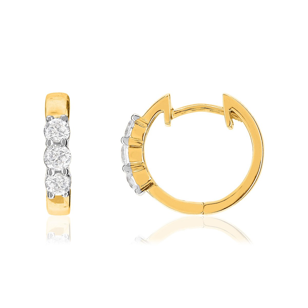 Créoles or 750 2 tons diamants synthétiques 0,51 carat