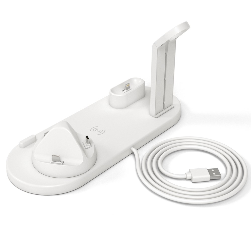 4in1 Apple Watch / Smartphone / AirPods Qi Charging Ständer Dockingstation (Micro USB / USB C / Lightning) - Weiss