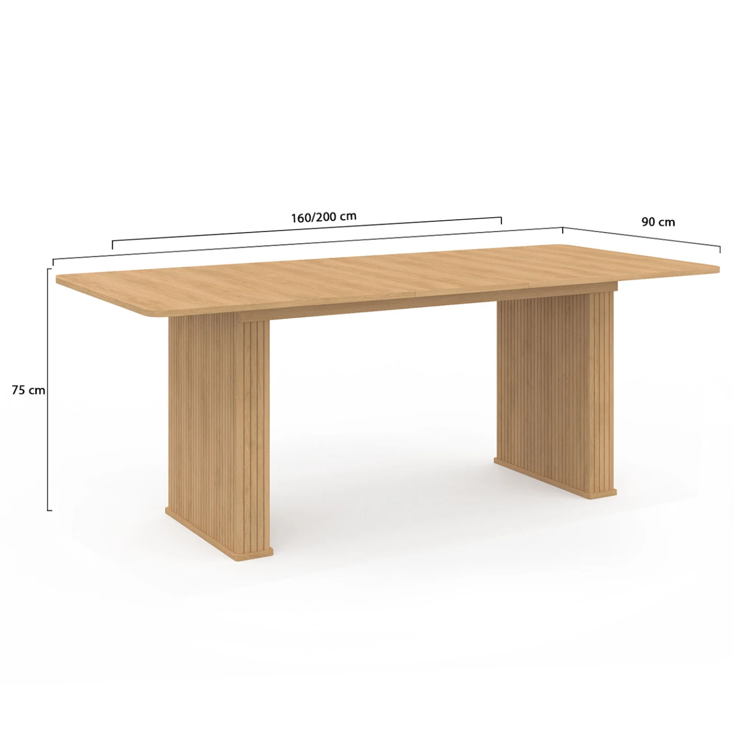 Table à manger extensible rectangle JULIETTE 6-10 personnes pieds lattes tasseau bois coloris chêne 160-200cm