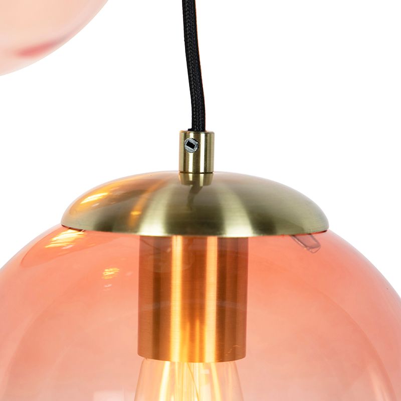 Art deco hanglamp messing 45 cm 3-lichts roze - Pallon