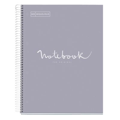 Notebook Emotions, couverture rigide, A4 lignes horizontales 7 mm, 120 feuilles de 5 couleurs, Miquelrius, Gris.