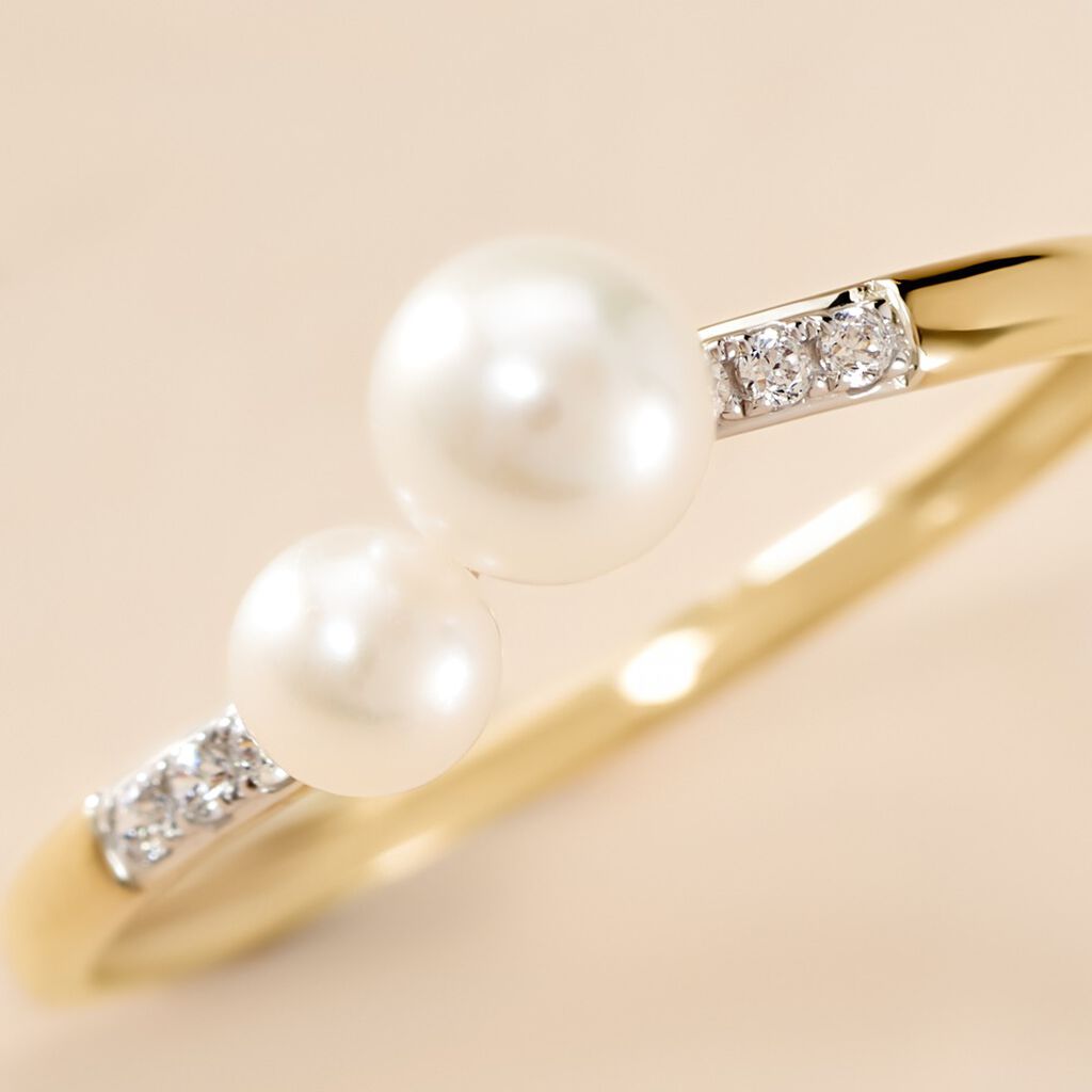 Bague Primo Or Jaune Perle De Culture Et Oxyde De Zirconium