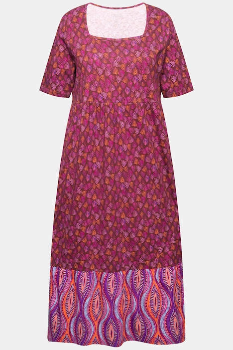 Jerseykleid, Mustermix, Carree-Ausschnitt, Halbarm
