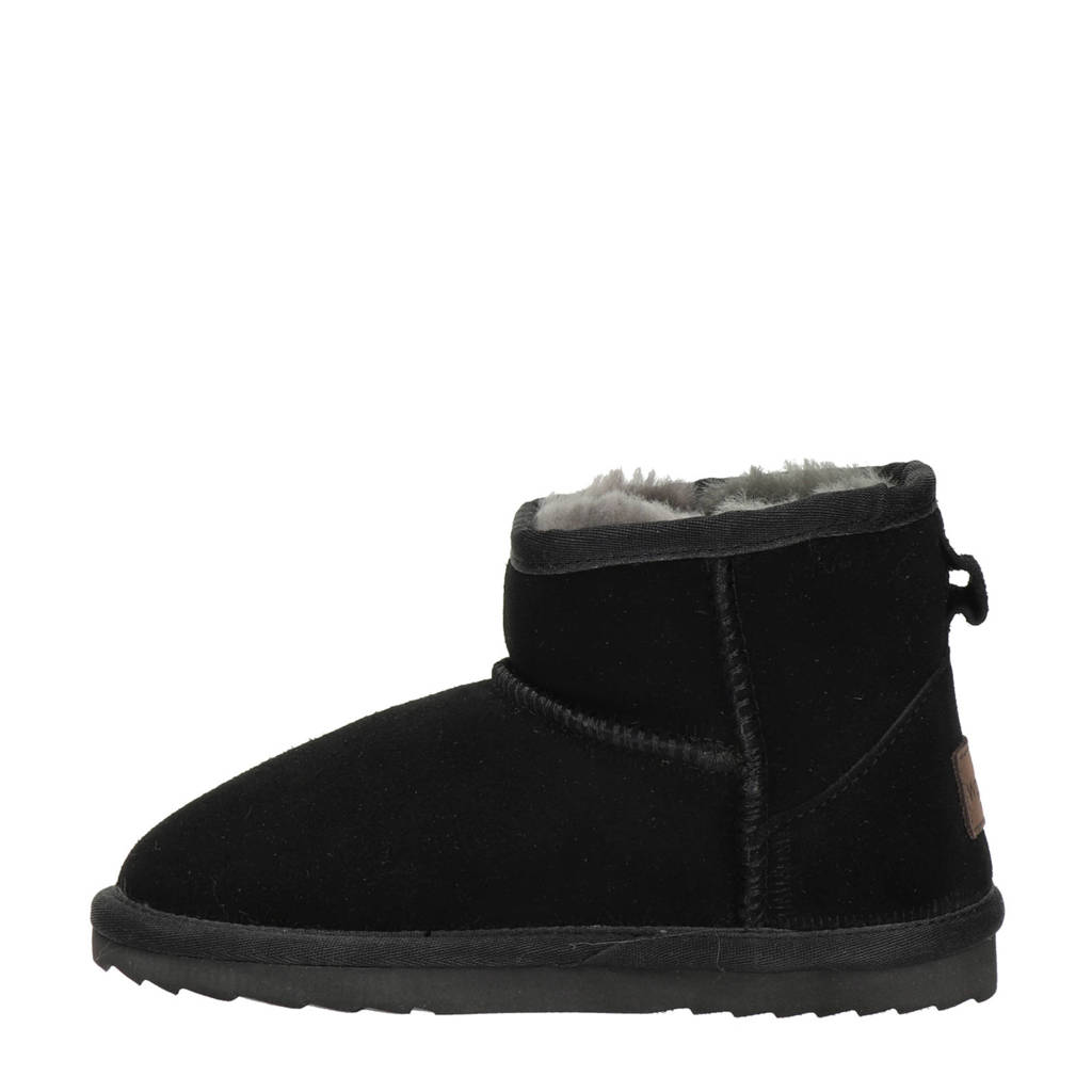 Warmbat Australia Wallabygevoerde suède enkelboots zwart
