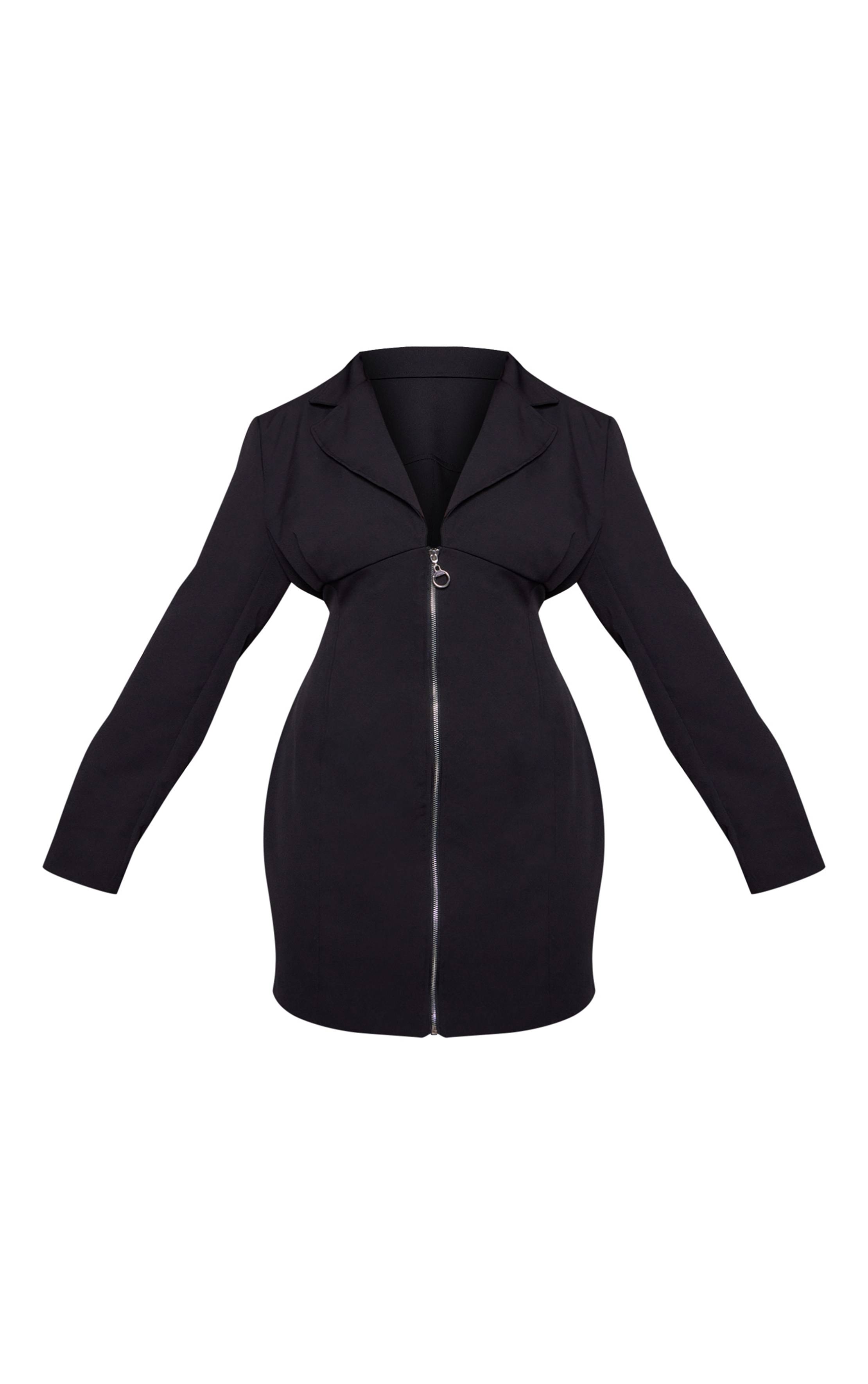 Noir Robe Blazer Tissée Grande Taille Avec Fermeture Zippée Et Détail Corset