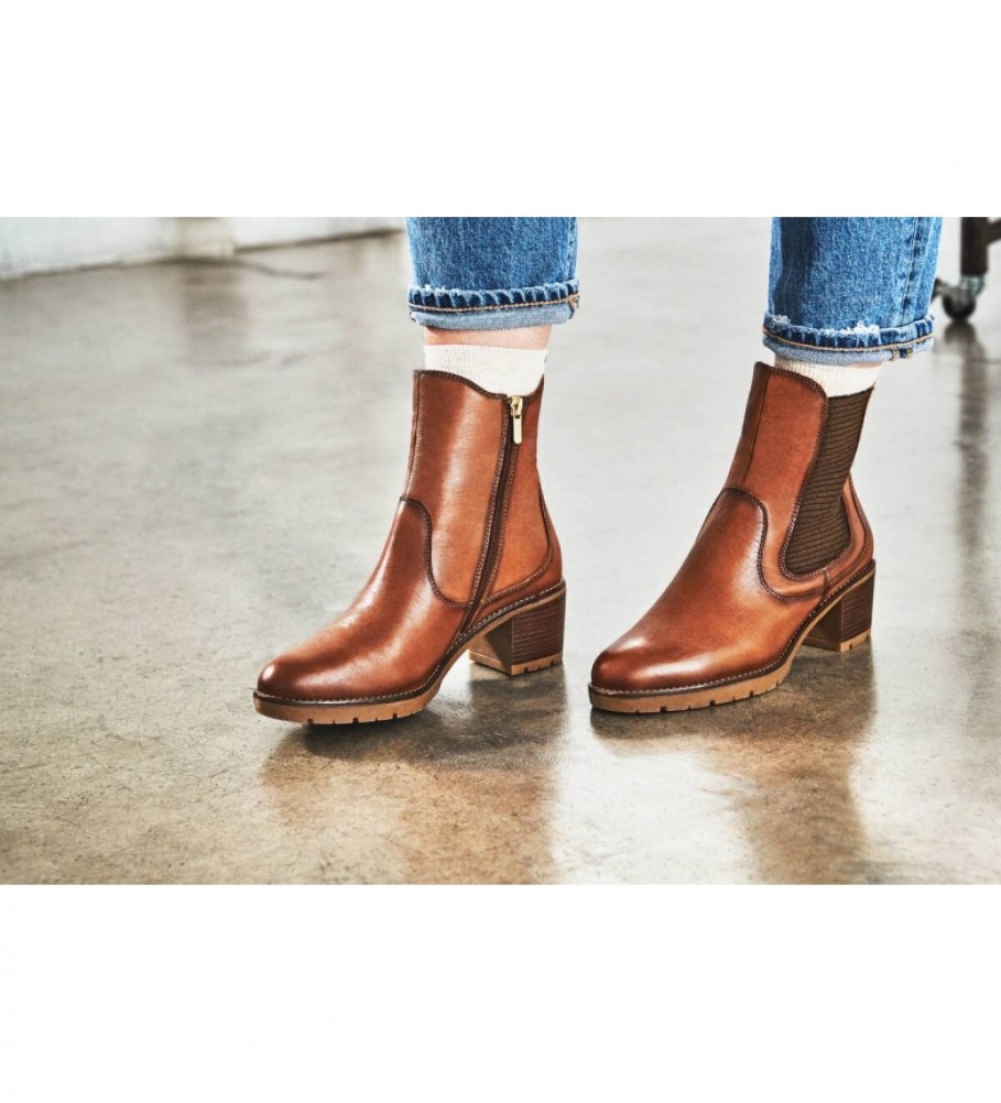 Botas de cano curto Pikolinos Llanes em couro cor camelo - Altura do salto: 6 cm -
