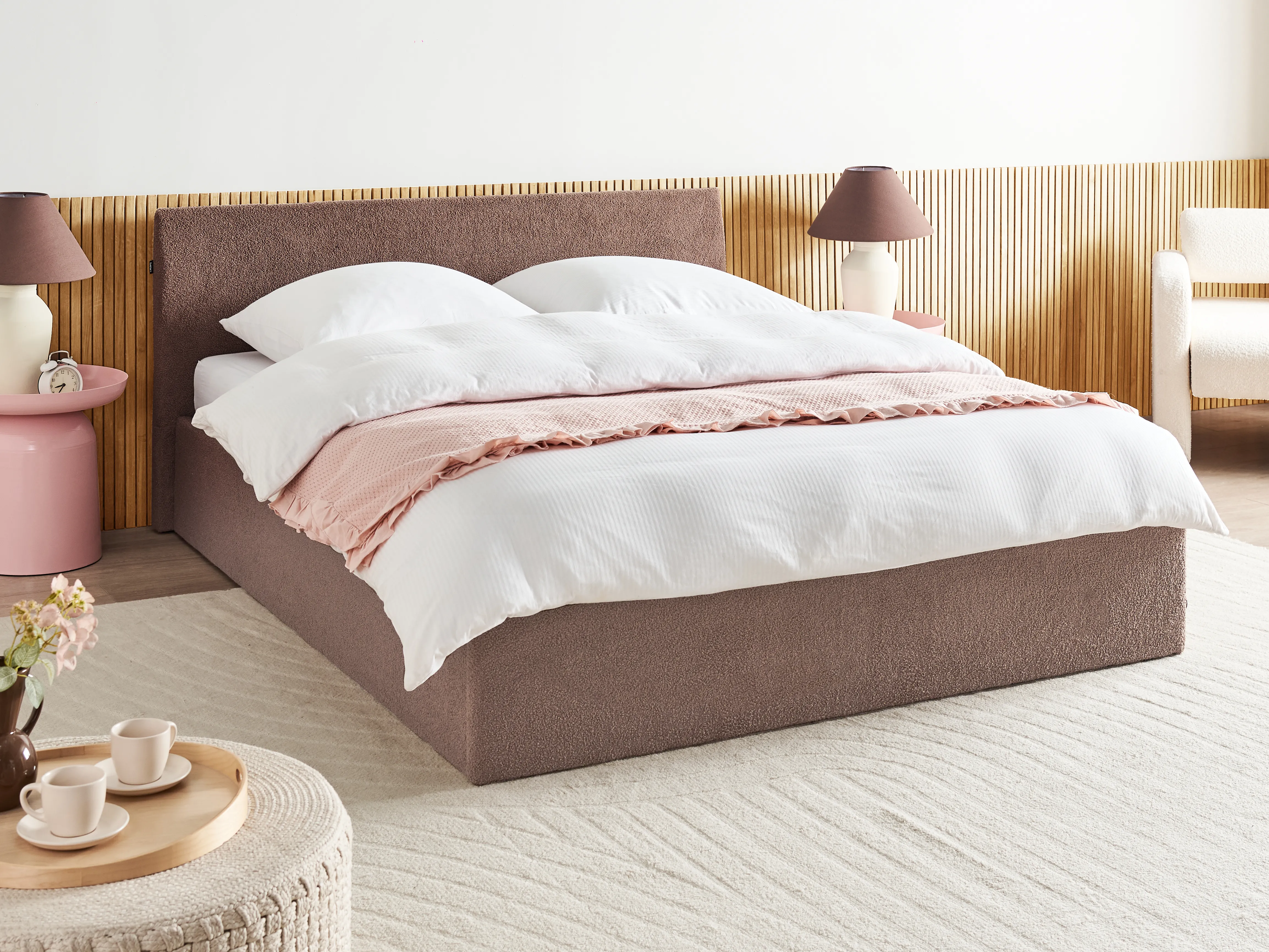 Bed met opbergruimte Bouclé ORBEY 180 x 200 cm Bruin