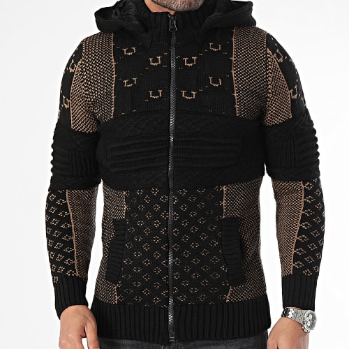 Gilet Capuche Noir Marron