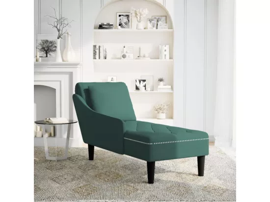 Fauteuil long et coussin et accoudoir droit vert foncé velours
