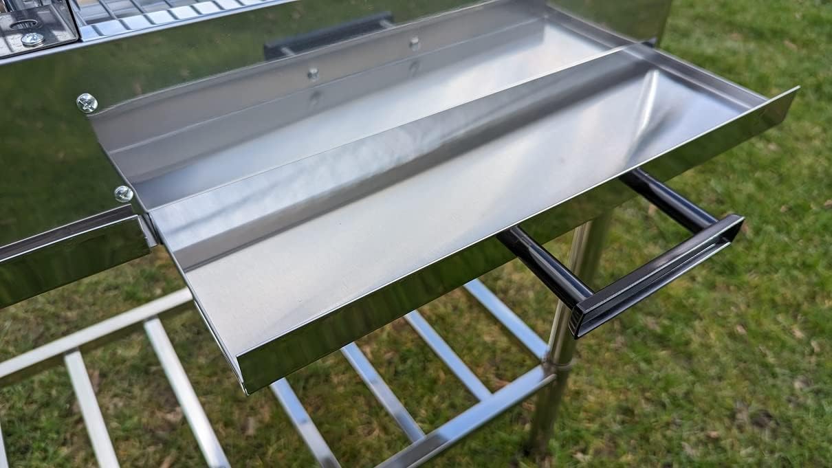Grilltisch aus Edelstahl, Outdoorküche, Holzkohhlegrill mit zwei Grillflächen