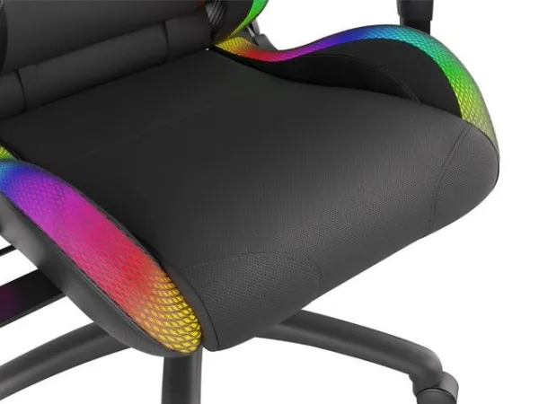 Genesis Trit 500 RGB - Stol - ergonomisk - lænestol - armstøtter - T-formet - vippe - drejeled - tekstil, PU syntetisk læder - sort