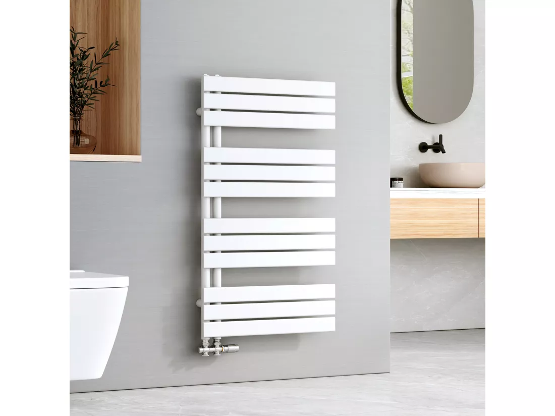 EMKE Sèche-serviettes à Eau Chaude Panneau Plat, Sèche-serviettes connexion latérale pour, Blanc 1041x600mm 639Watts