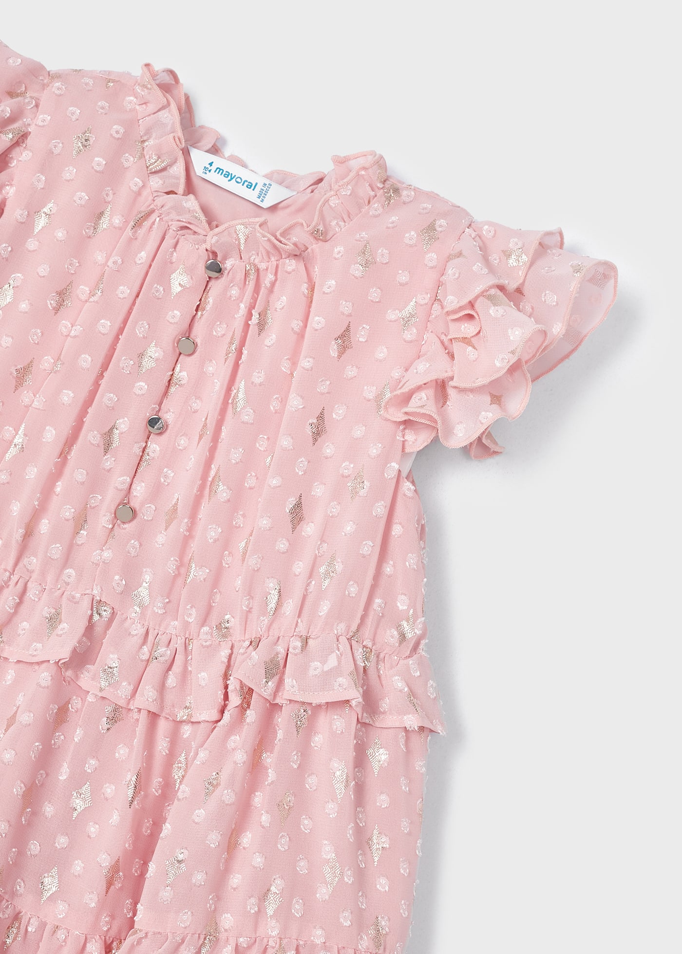 Vestido crepe plumetti com babados para meninas