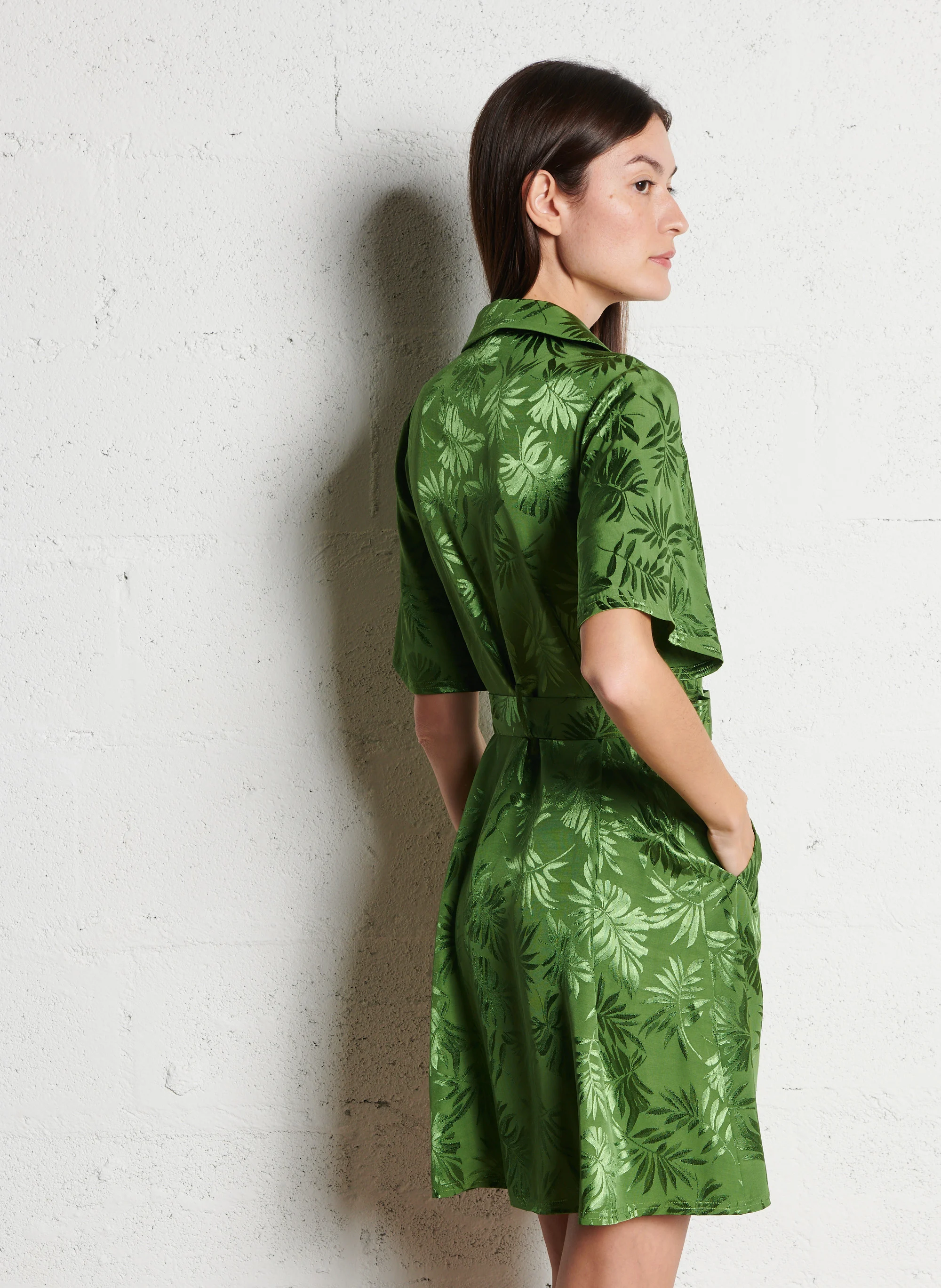 THANA - Robe chemise en jacquard | Vert