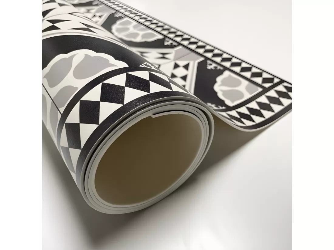 Tapis Vinyle Médium bis l 50xL200cm - Carreaux de ciment Faustine Gris - Vinyle