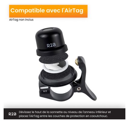 Sonnette R2B Compatible avec Apple AirTag Traceur GPS pour Vélo Noir