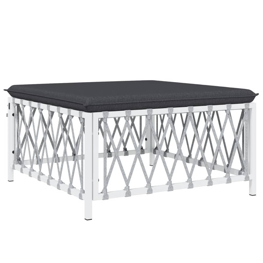 Salon de jardin meuble d'extérieur ensemble de mobilier 7 pièces avec coussins blanc acier