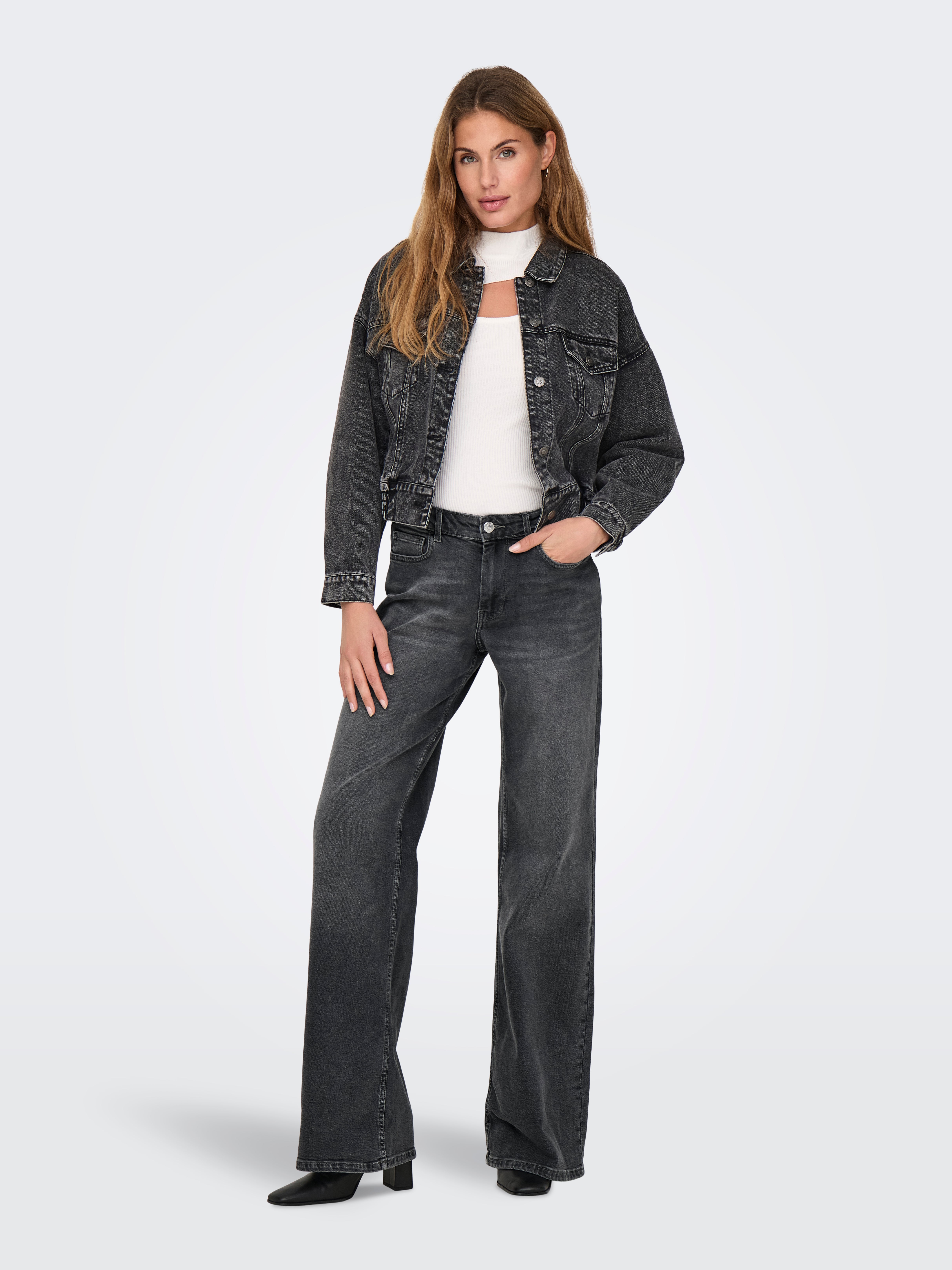 ONLCHRIS Mittlere Taille Weiter Beinschnitt Jeans Grey Denim