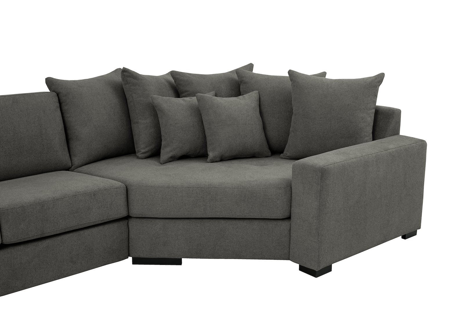 Modern Living U-sofa Sjeselong venstre med 2-seter og cosy corner høyre.Tekstil Brooklyn 3 Grey med Arm A og ben 2 sortbeiset eik.
