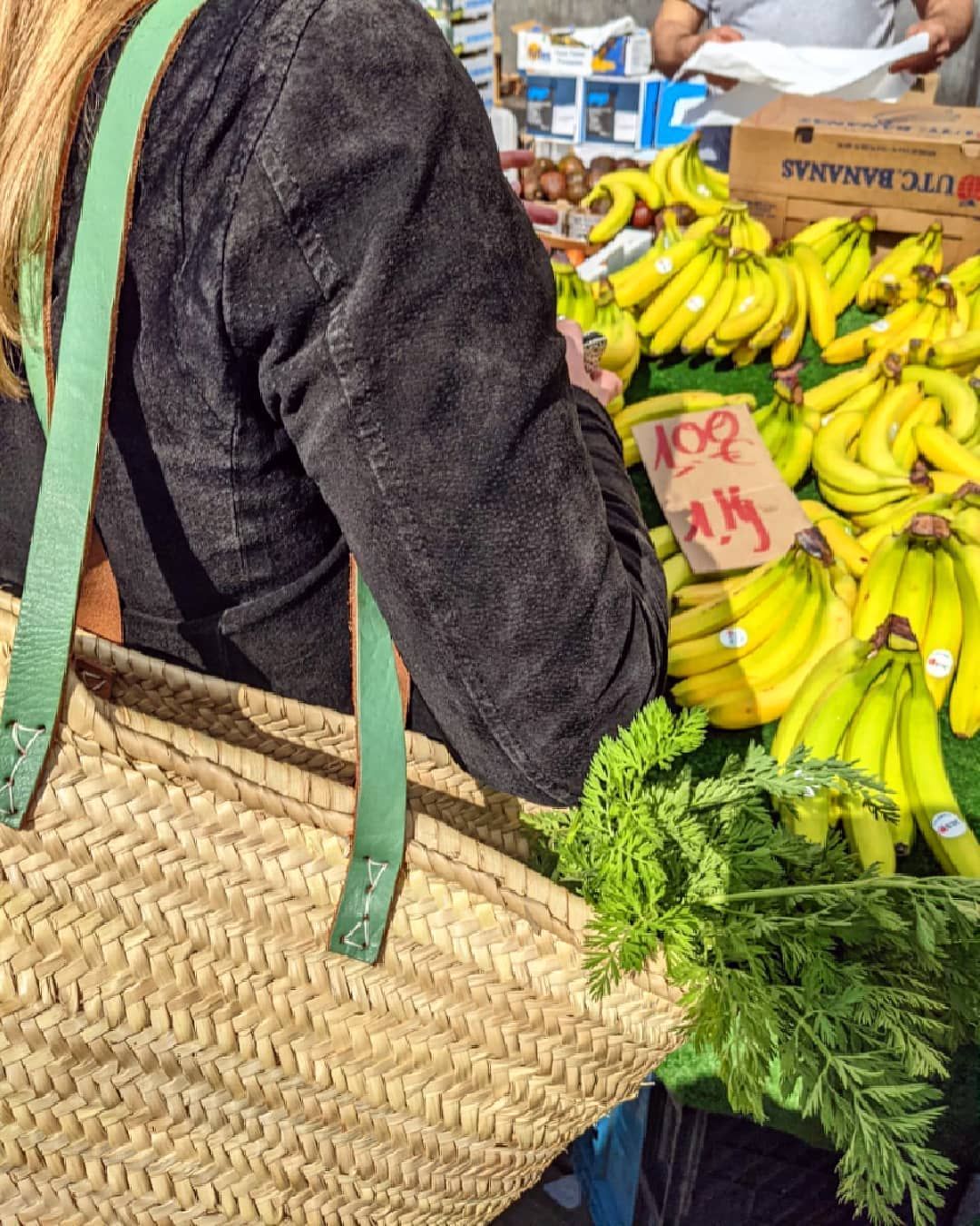 Tas, palmblad, handvat lang, celadongroen