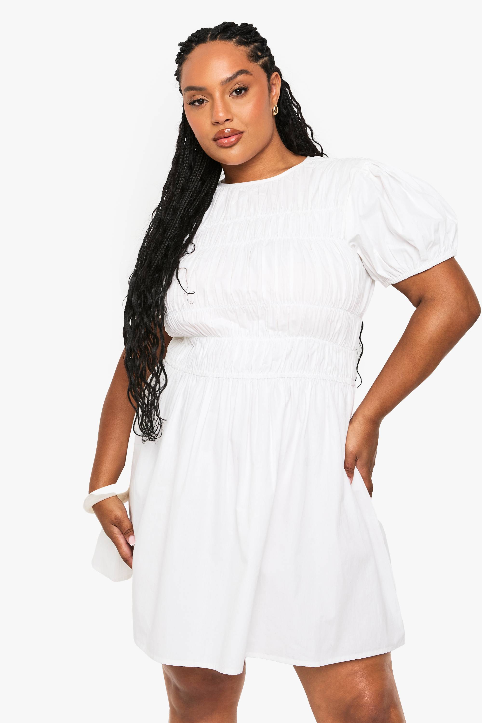 boohoo Robe Patineur Froncée en Coton Plus