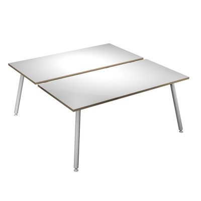 Bureau Bench LEONARDO - L180 x H74 x P168 - Pieds métal blancs - Blanc chants chêne
