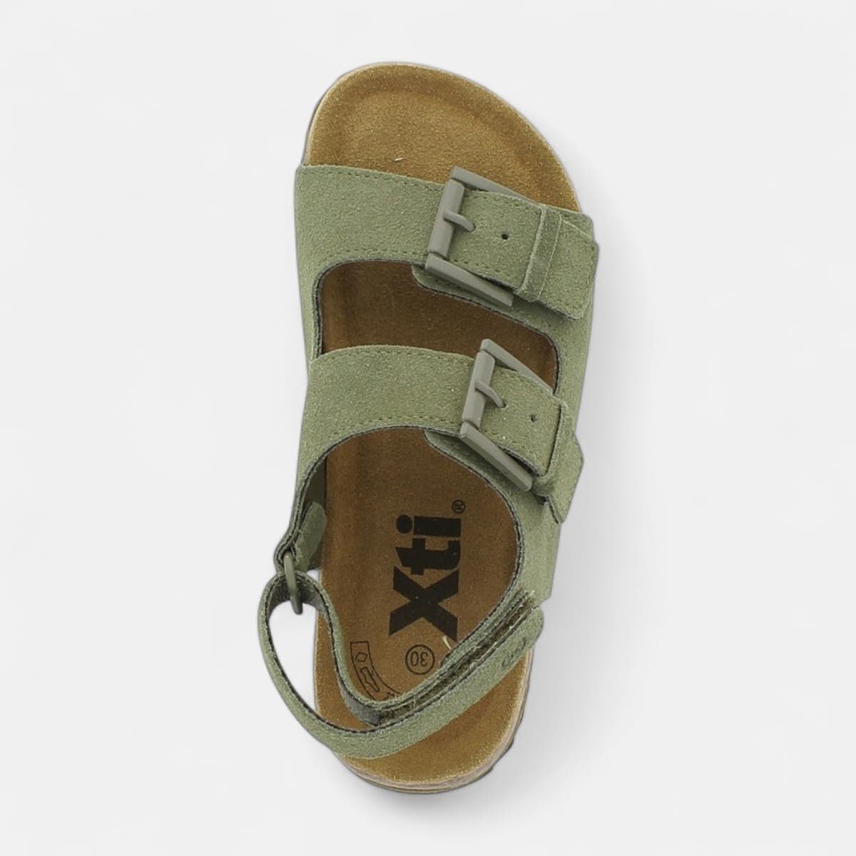 Mules semelle liège Garçon en cuir kaki