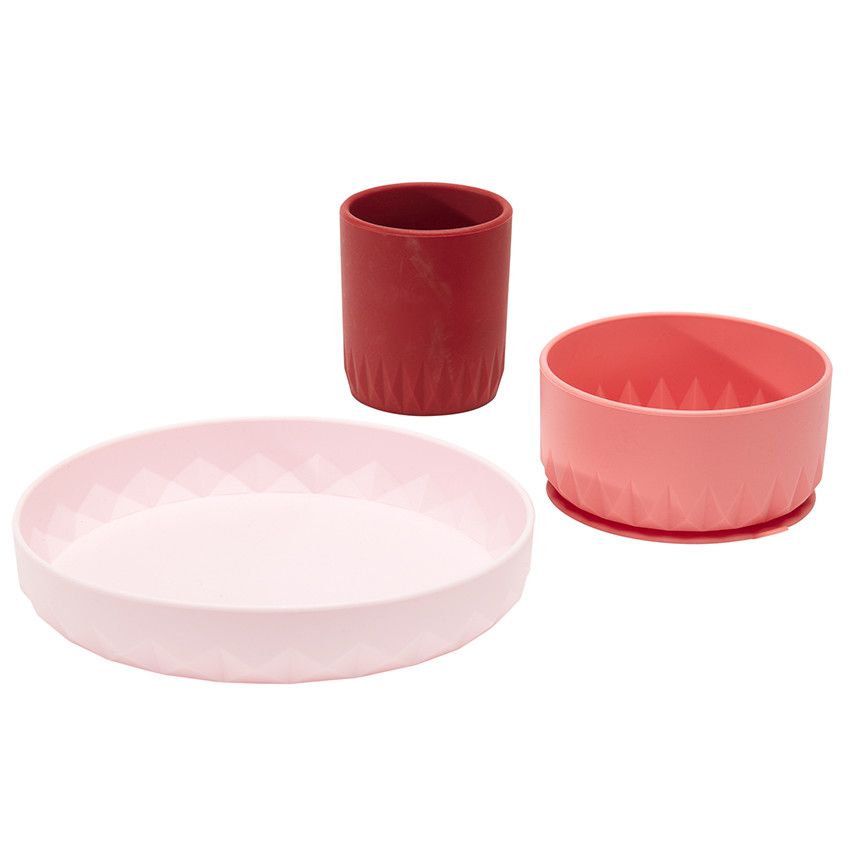 Set repas 3 pièces en silicone Origami - Rose - Ecru