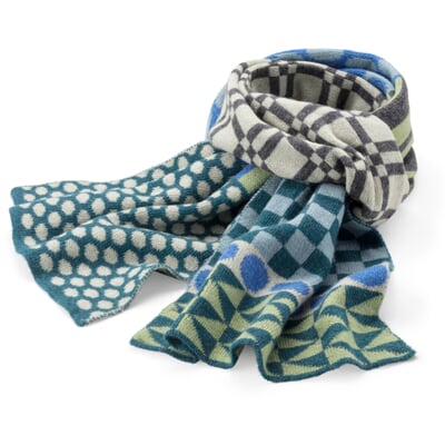 Unisex-Strickschal gemustert, Blau-Grün