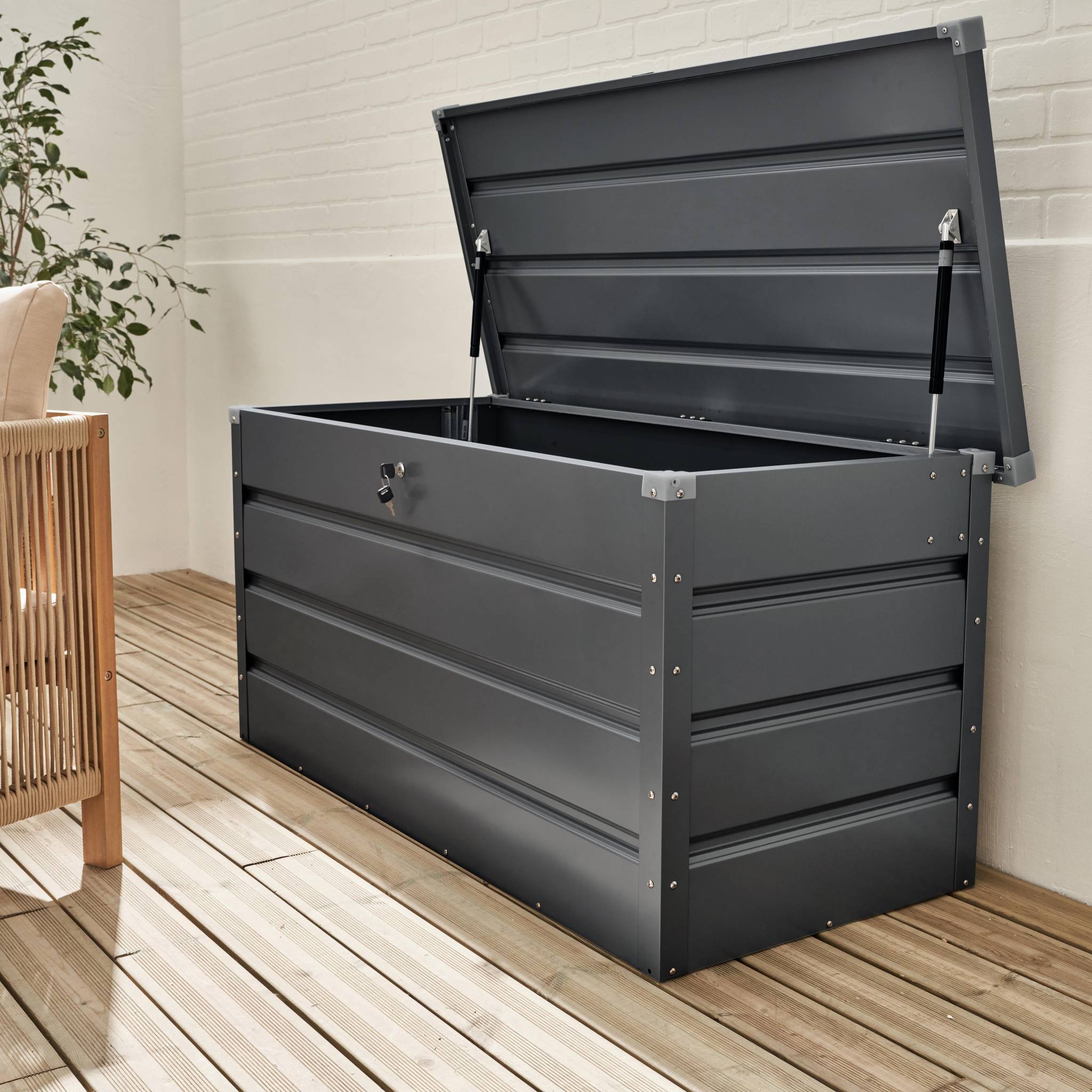 Coffre de jardin en métal - detroit- 385l anthracite