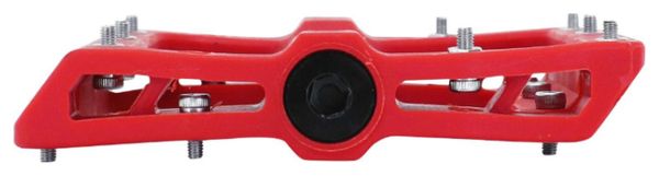PEDALE VTT DESCENTE - BMX SWITCH JUMP ROUGE RESINE FILETAGE 9-16 AVEC PICOTS ARGENT (PAIRE)