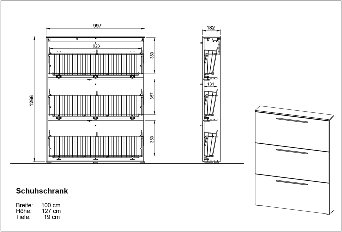 Germania Schuhschrank 2577-84 GW-Utah, in Weiß, mit Platz 12 für Paar Schuhe, geringe Tiefe, ideal für schmale Flure, 100 x 129 x 19 cm (BxHxT)