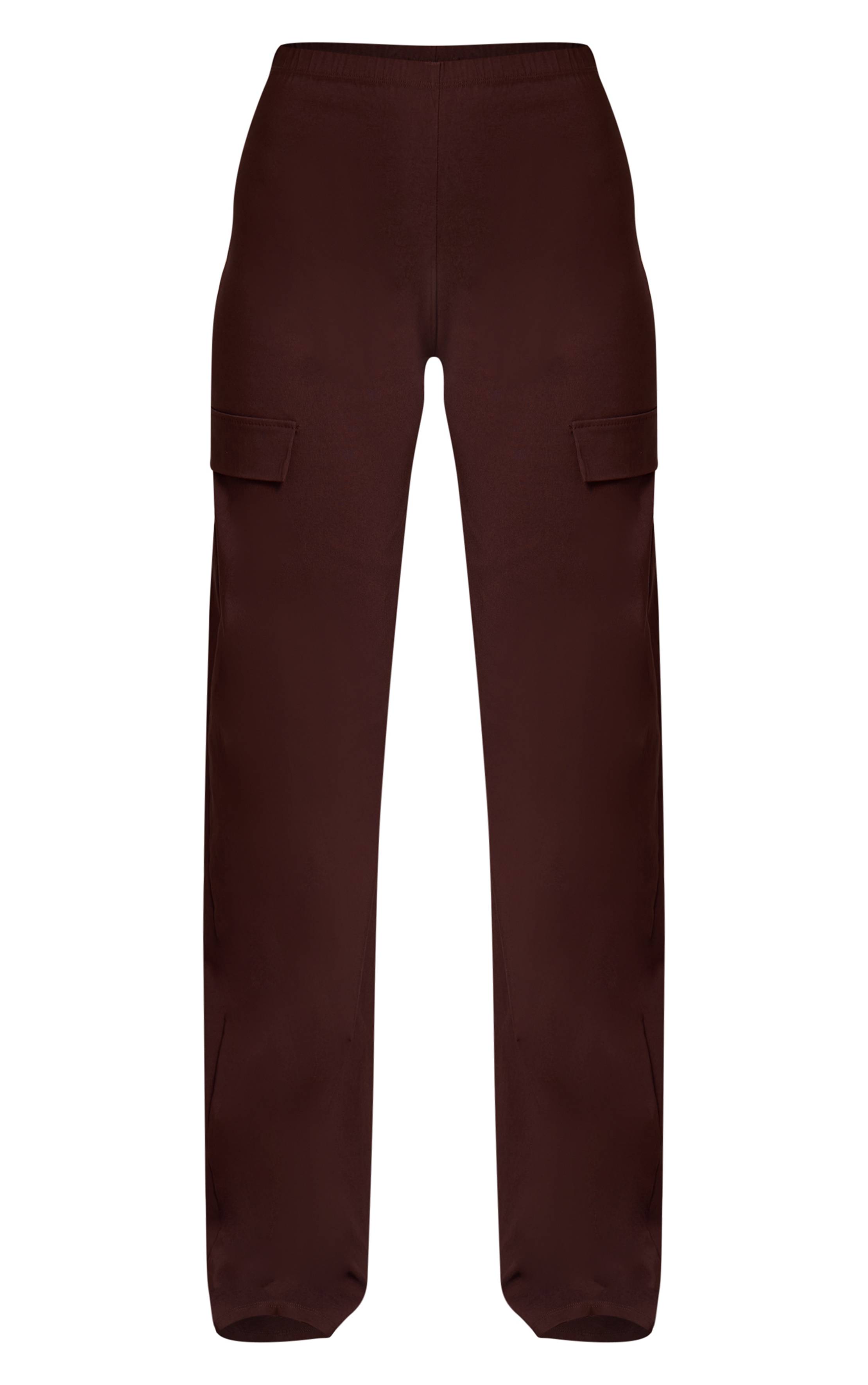 Marron Foncé Pantalon Droit En Tissu Stretch Tissé
