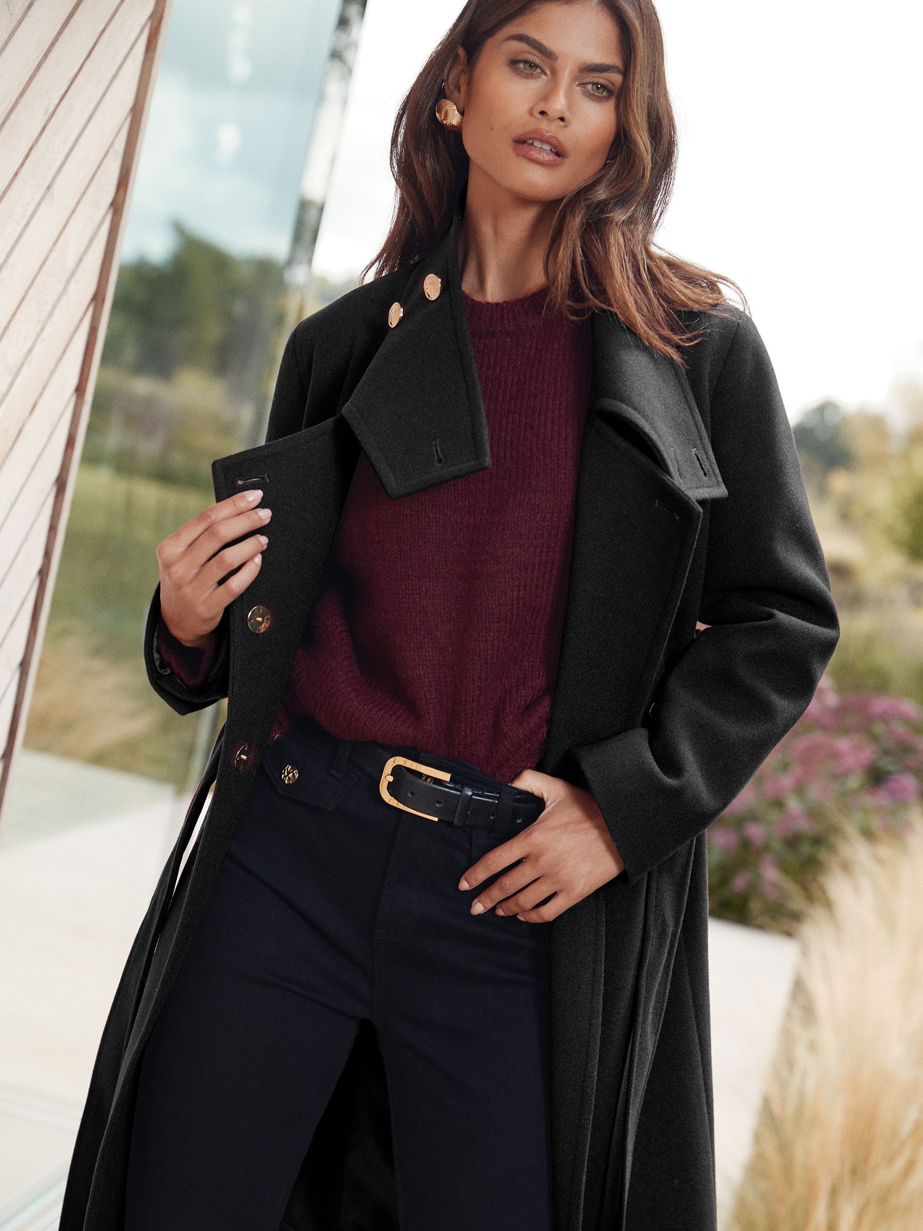 Zwart - Lipsy asymmetrische jas met trechterhals en riem
