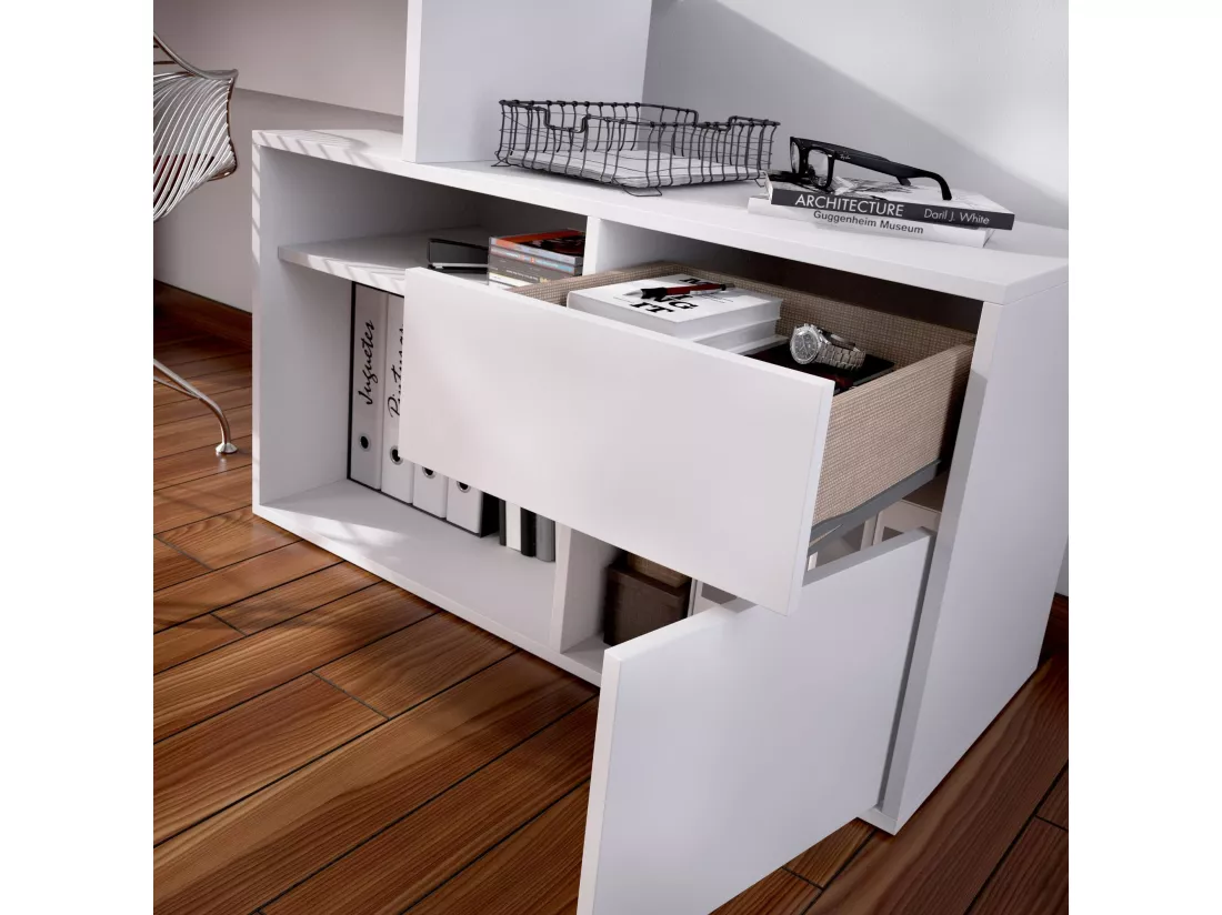 Bureau Gardena, Bureau multi-positions pour le bureau ou la chambre, Table d'étude d'angle polyvalente, 139x92h75 cm, Blanc