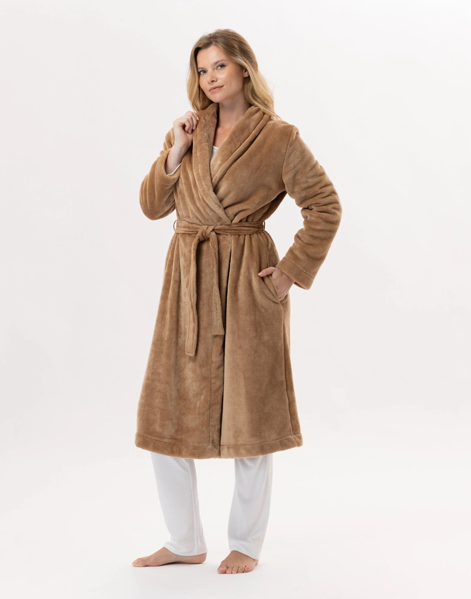 ESSENTIEL H61B - Peignoir en peluche flanelle | Marron
