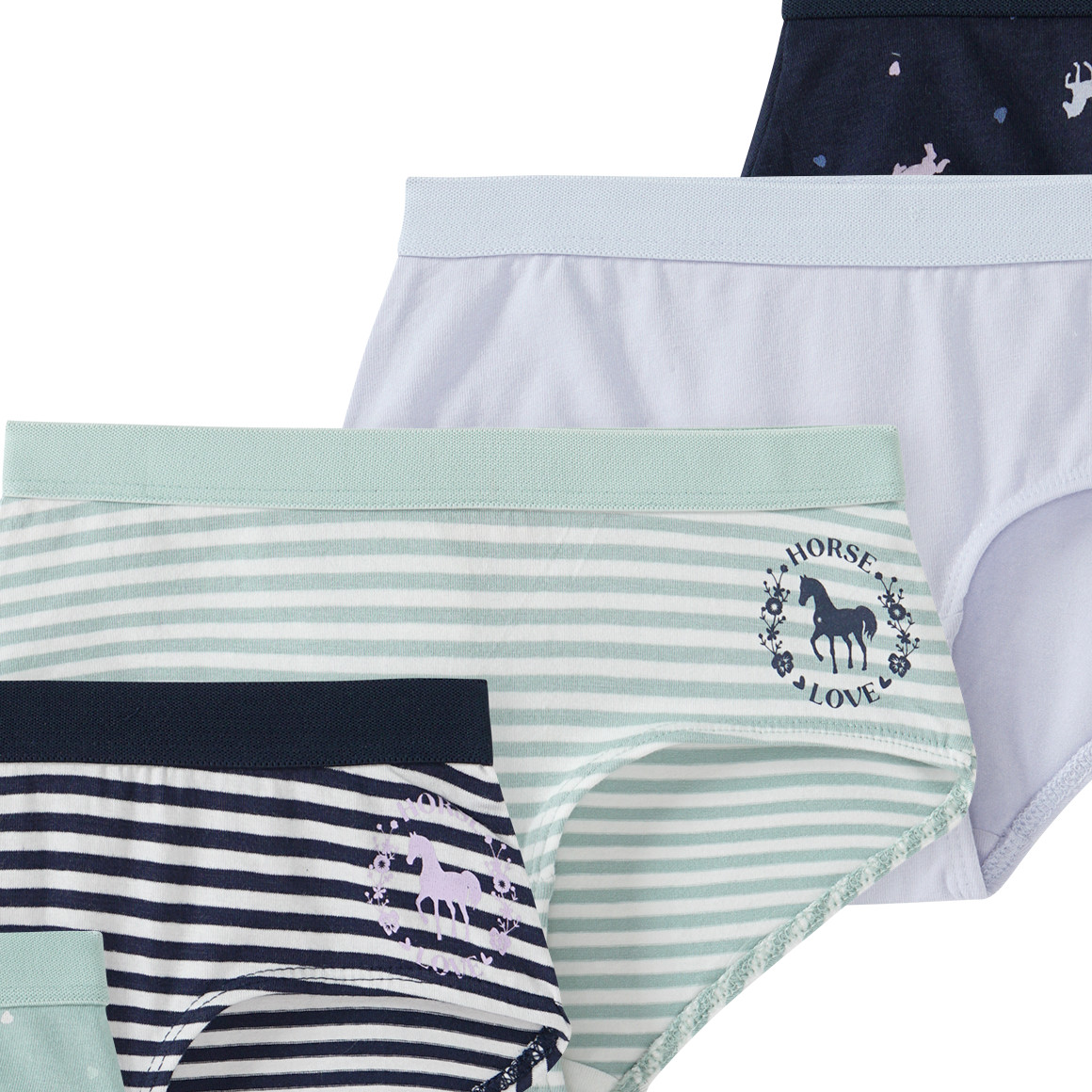 Yigga 5 Mädchen Pantys mit Pferde-Motiven salbei / hellblau / dunkelblau