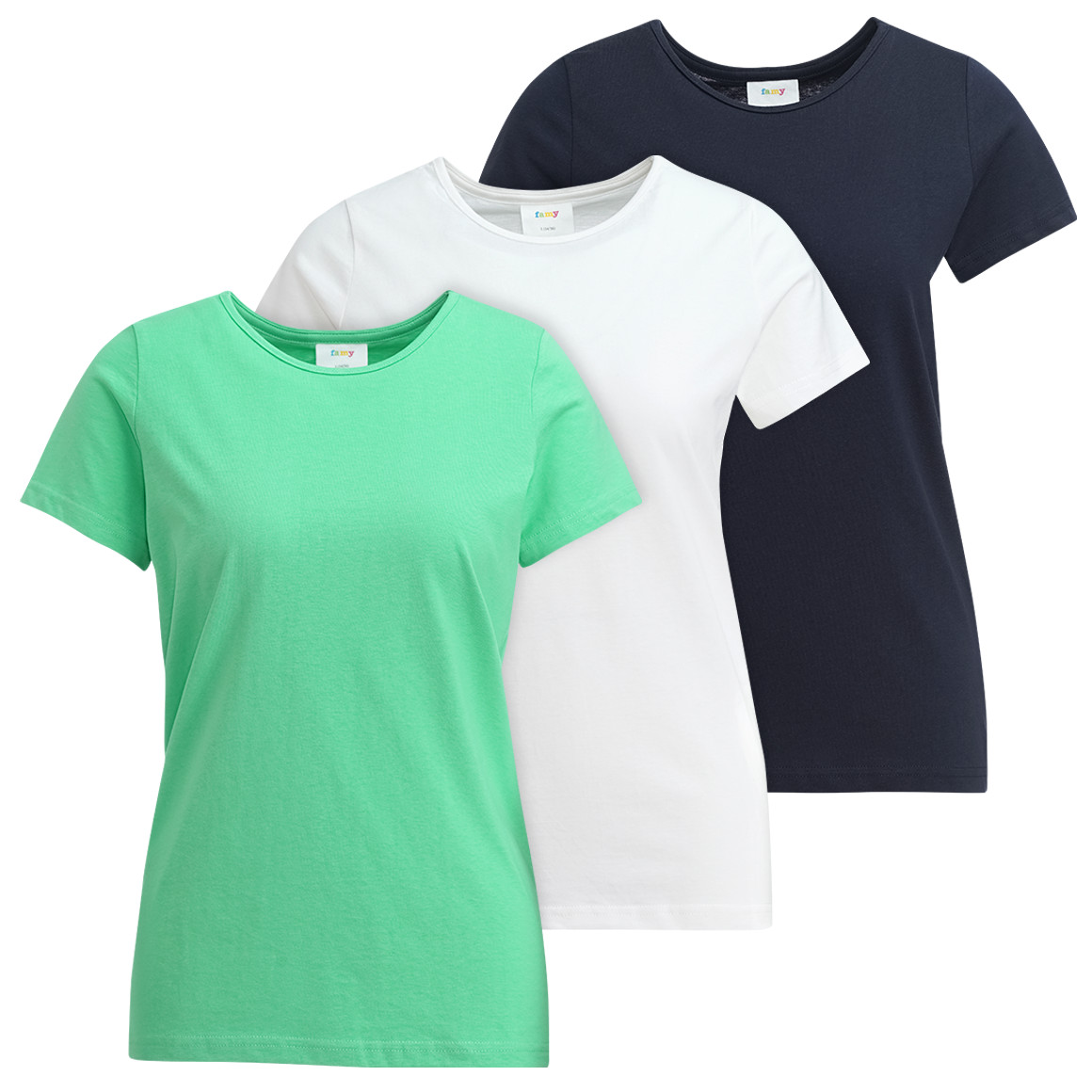 Famy 3 Damen T-Shirts im Set grün / weiss / dunkelblau