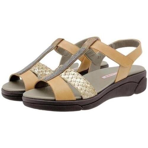 Piesanto - SANDALIA MUJER CUÑA PIEL COMBINADA CON VELCRO Marrón