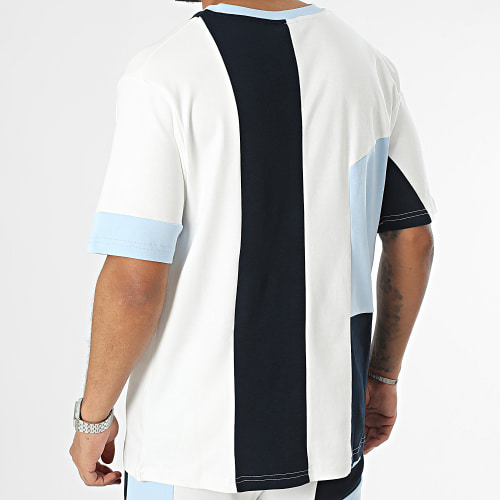 Ensemble Tee Shirt Et Short Jogging Blanc Bleu Clair Bleu Marine