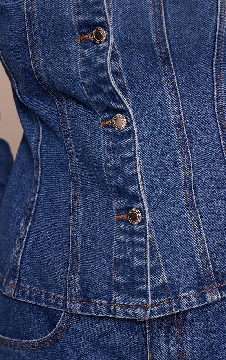 Bleu Foncé Veste En Jean Cintrée À La Taille Manches Longues