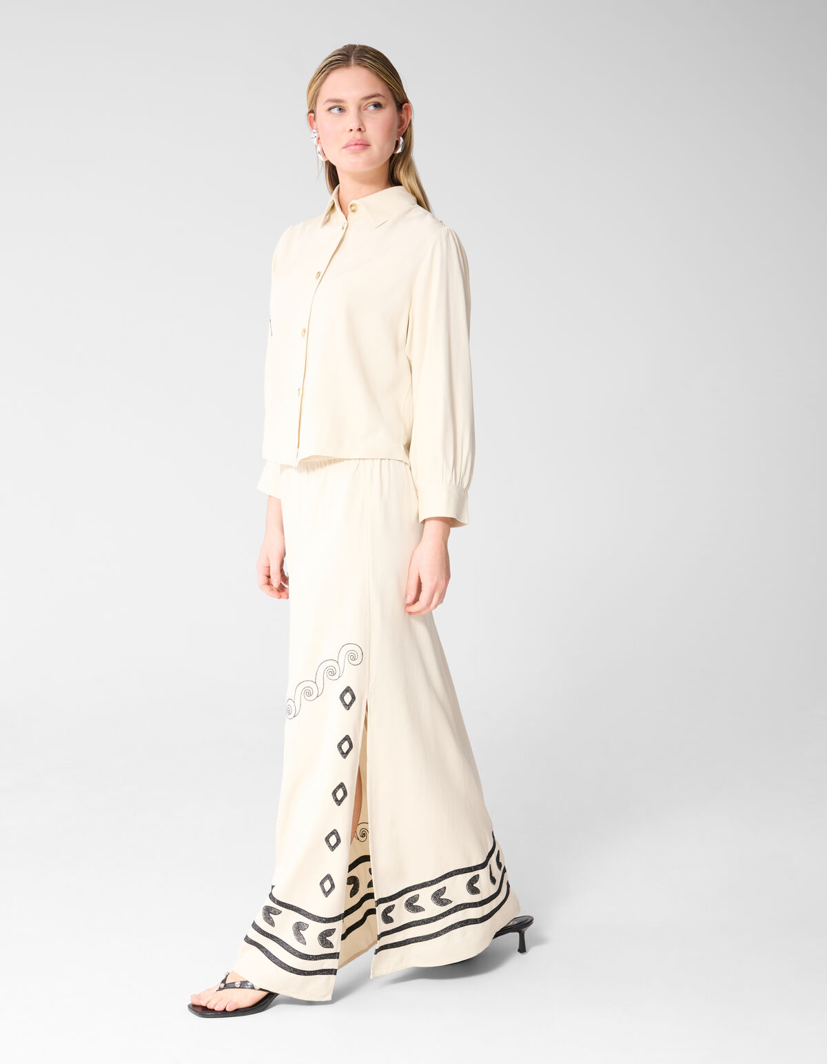 Sun Embroidery Maxi Rok Gebroken Wit