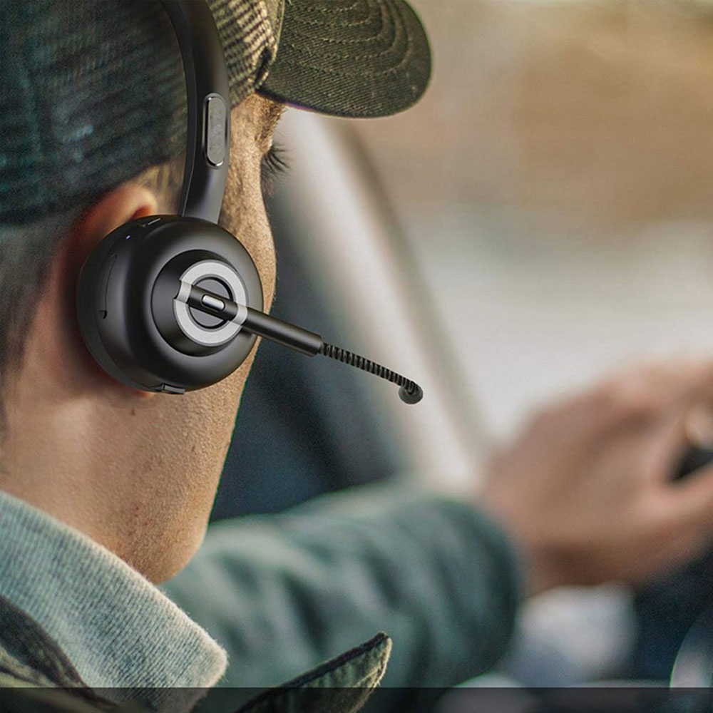 Bluetooth 5.0 Single On-Ear Kopfhörer Office NC Headset mit Dockingstation - Schwarz