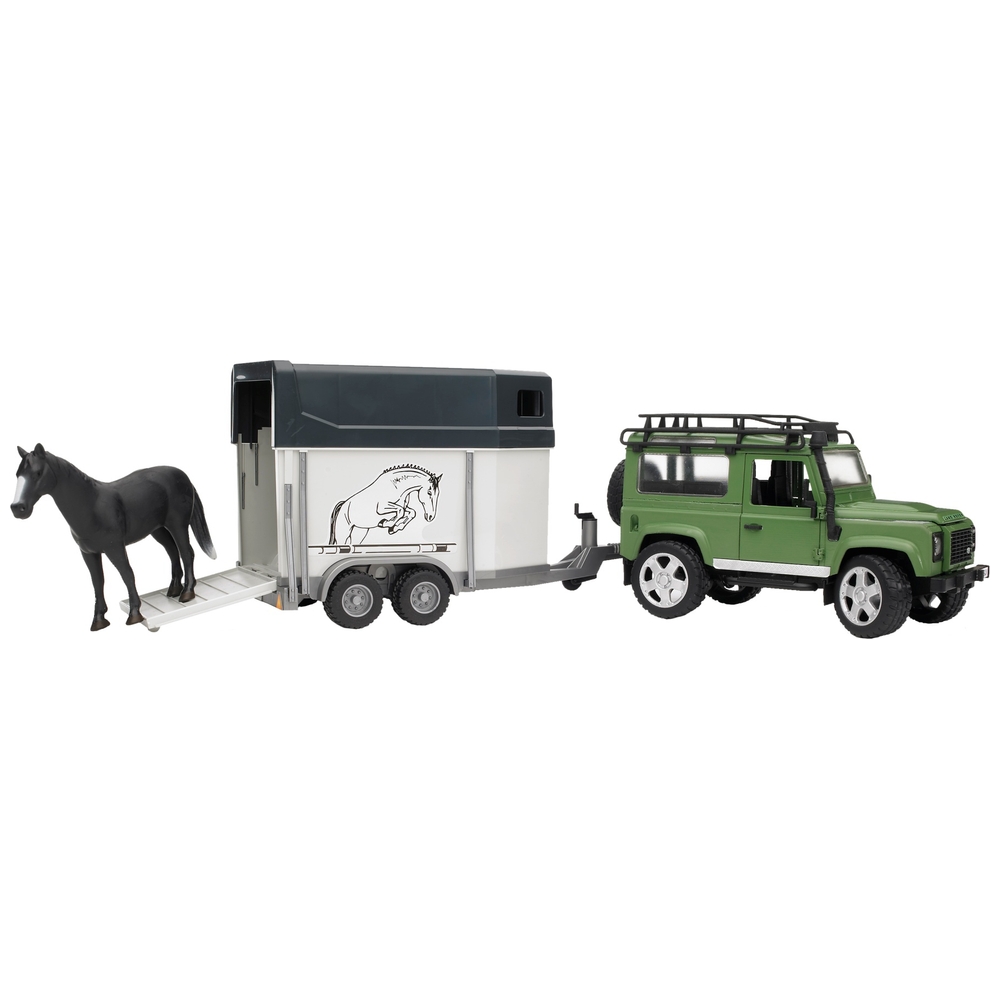 Bruder 1:16 Land Rover Defender mit Pferdeanhänger
