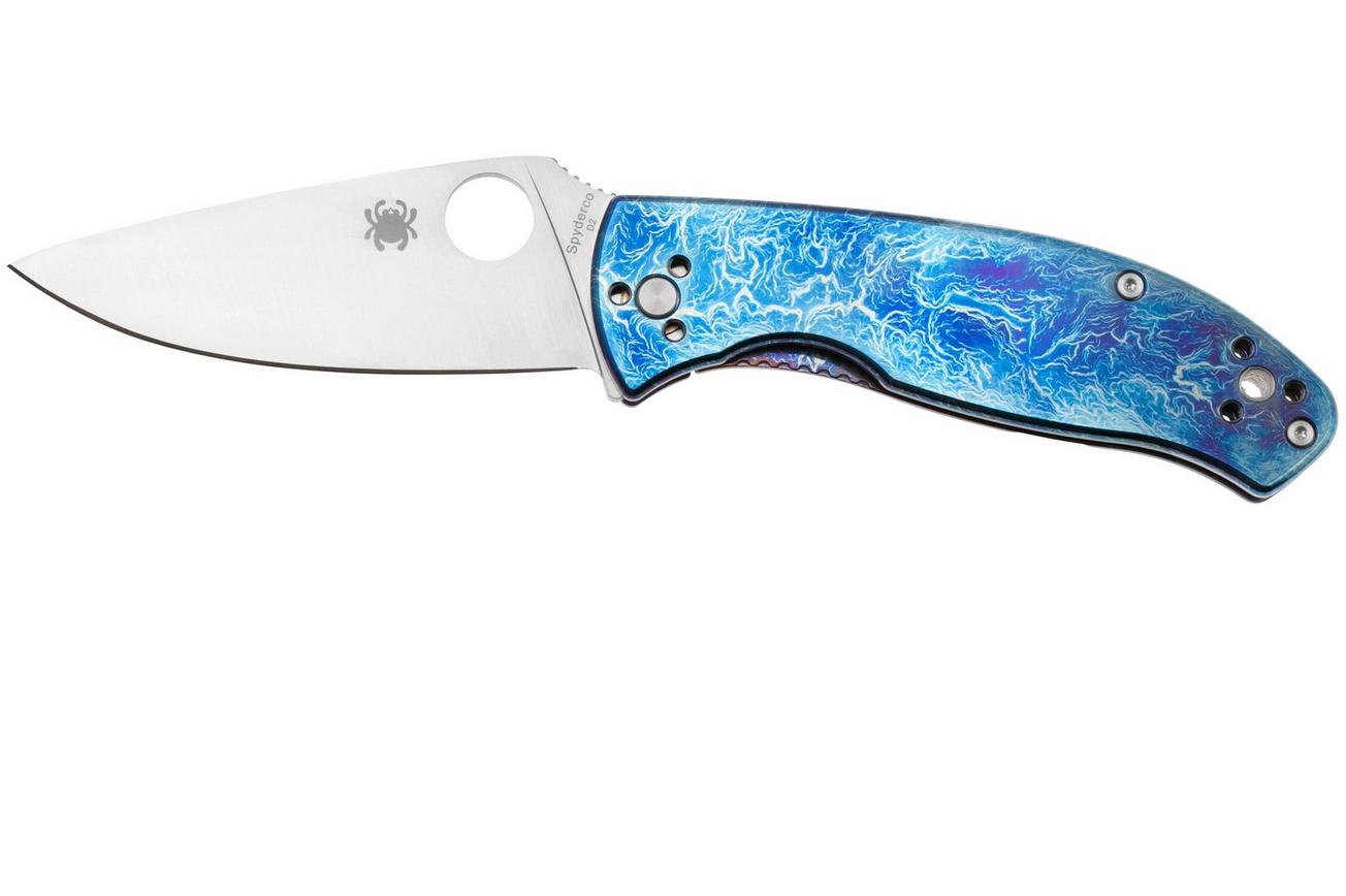 Spyderco Tenacious, D2, C122TIBLD2P Blue Flamed Titanium Disarray zakmes