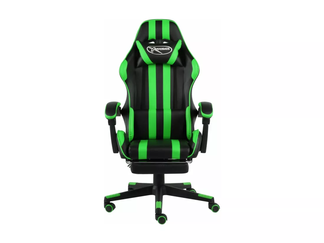 Fauteuil de jeux vidéo avec repose-pied Noir et vert Similicuir