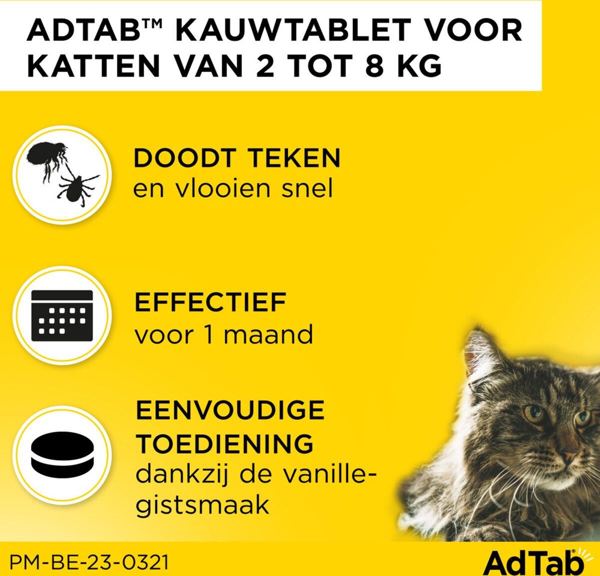 AdTab kauwtabletten kat 2-8 kg - Anti vlooien- en tekenmiddel - 3 Stuks - M