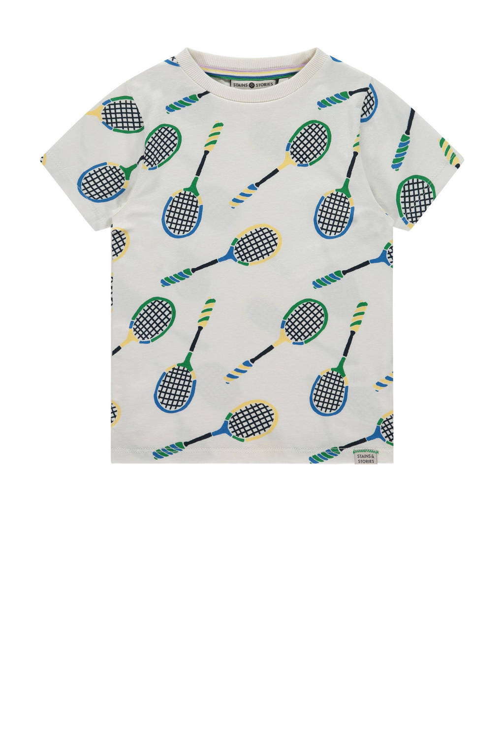 Stains&Stories T-shirt met all over print ecru/groen