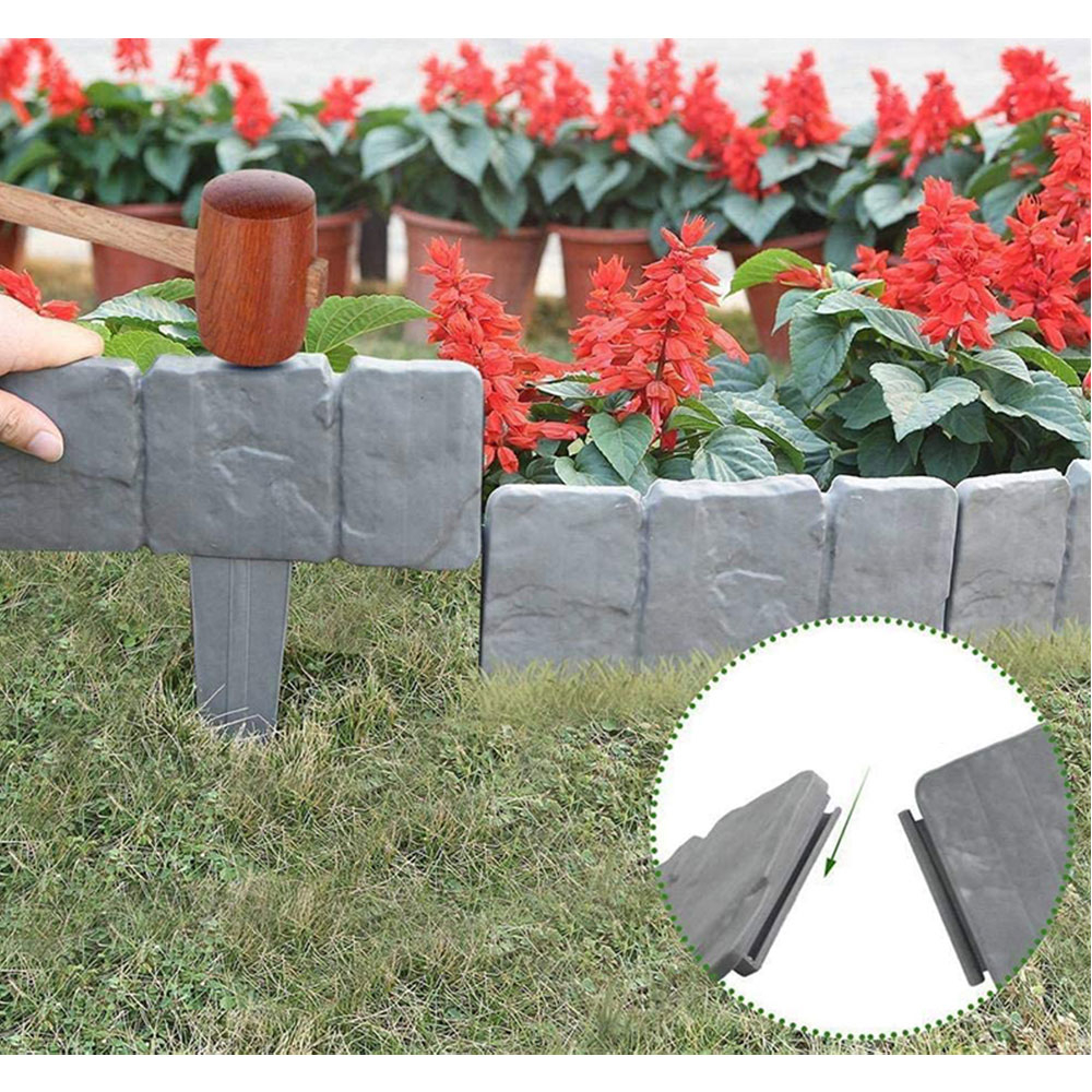 (10er Set) 25x23cm Garten Beeteinfassung Kunststoff Rasenkanten Steine - Grau