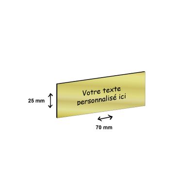 Plaque trophée personnalisée avec votre texte - 70 x 25 mm - dorée - adhésivée prête à coller sur la coupe